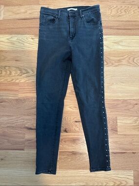 Levi's Premium Mile High Super Skinny Jeans in Washed Black w/ Side Stud Detail
